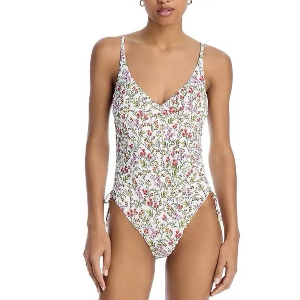 Aqua Swim Floral Drawstring One Piece Swimsuit Size XL